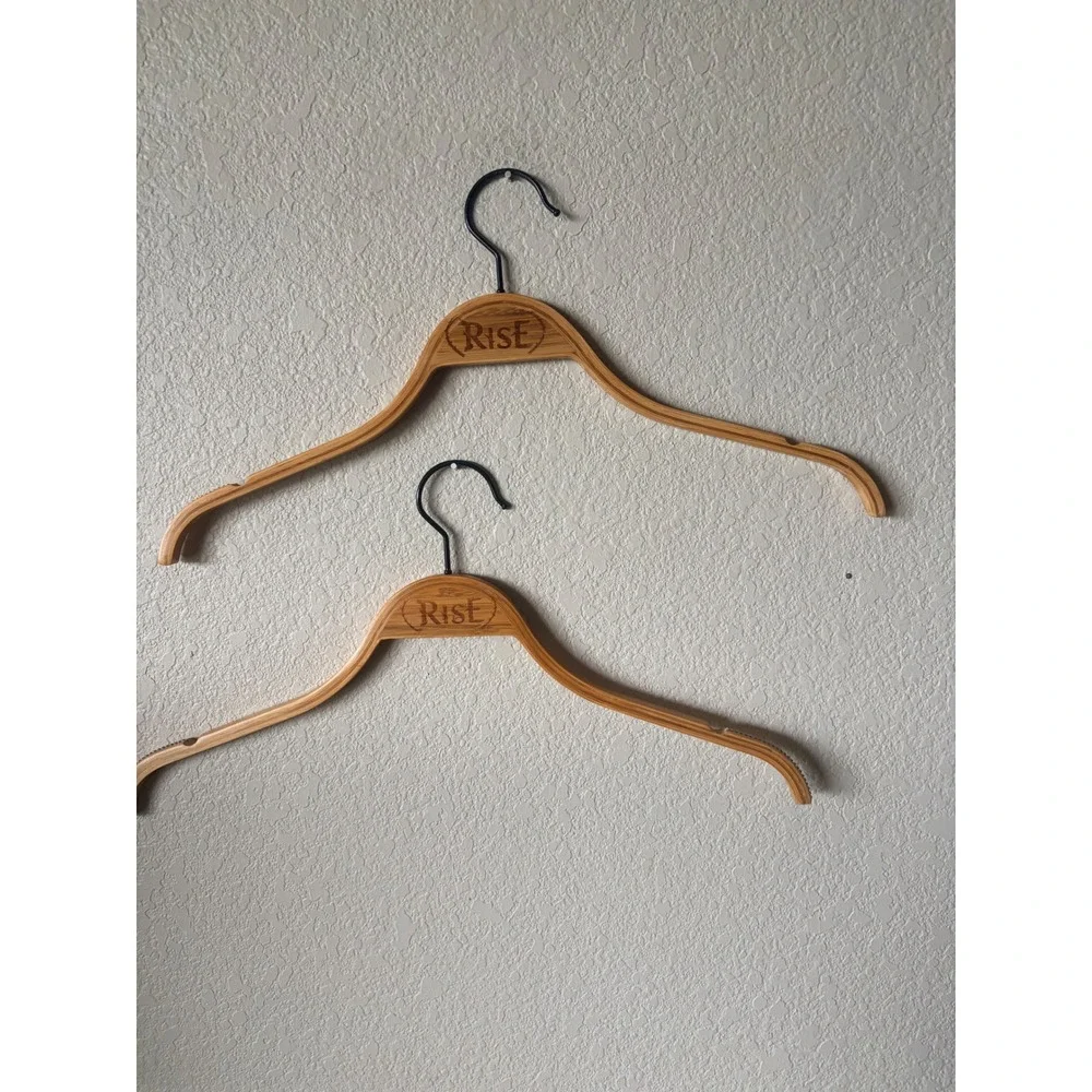 Rise Bamboo Wood Clothing Hangers Set of 2 Natural Brown with Non-Slip‎ Grips